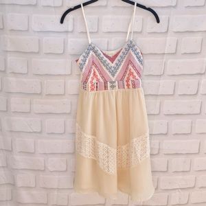 Anthropologie V-Neck Aztec Cream Dress